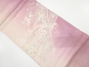 引箔　竹に菊・撫子・鳥模様織り出し　名古屋帯